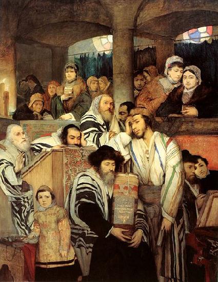 Maurycy Gottlieb Jews Praying in the Synagogue on Yom Kippur Germany oil painting art